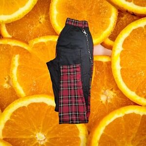 Hot Topic Split Leg Pants Plaid Emo Goth Chain Accent XS‎